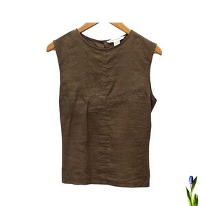 Max Studio Brown Crop linen top, linen tank top, crew-neck top, Sleevele…